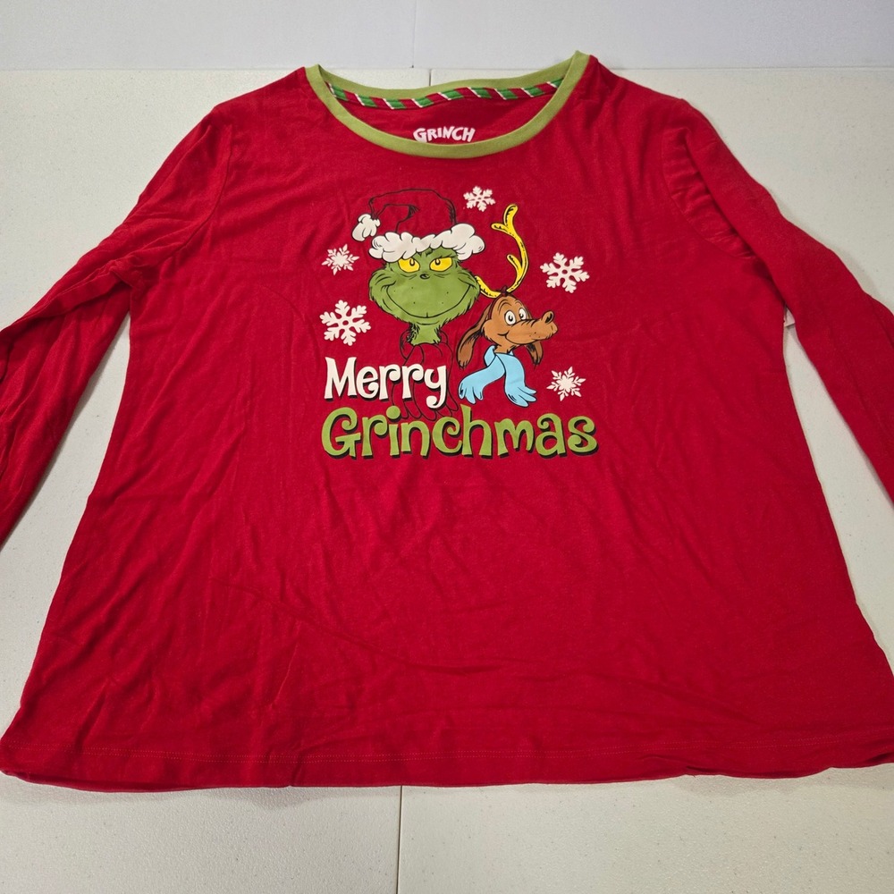 Dr Seuss The Grinch Merry Grinchmas Red Long Sleeve Pajama Shirt XL 16-18 NWT